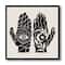Designart - HamSa Hands With Eye And Moon Black And White Illustration - Modern Canvas Wall Art Print in Black Frame